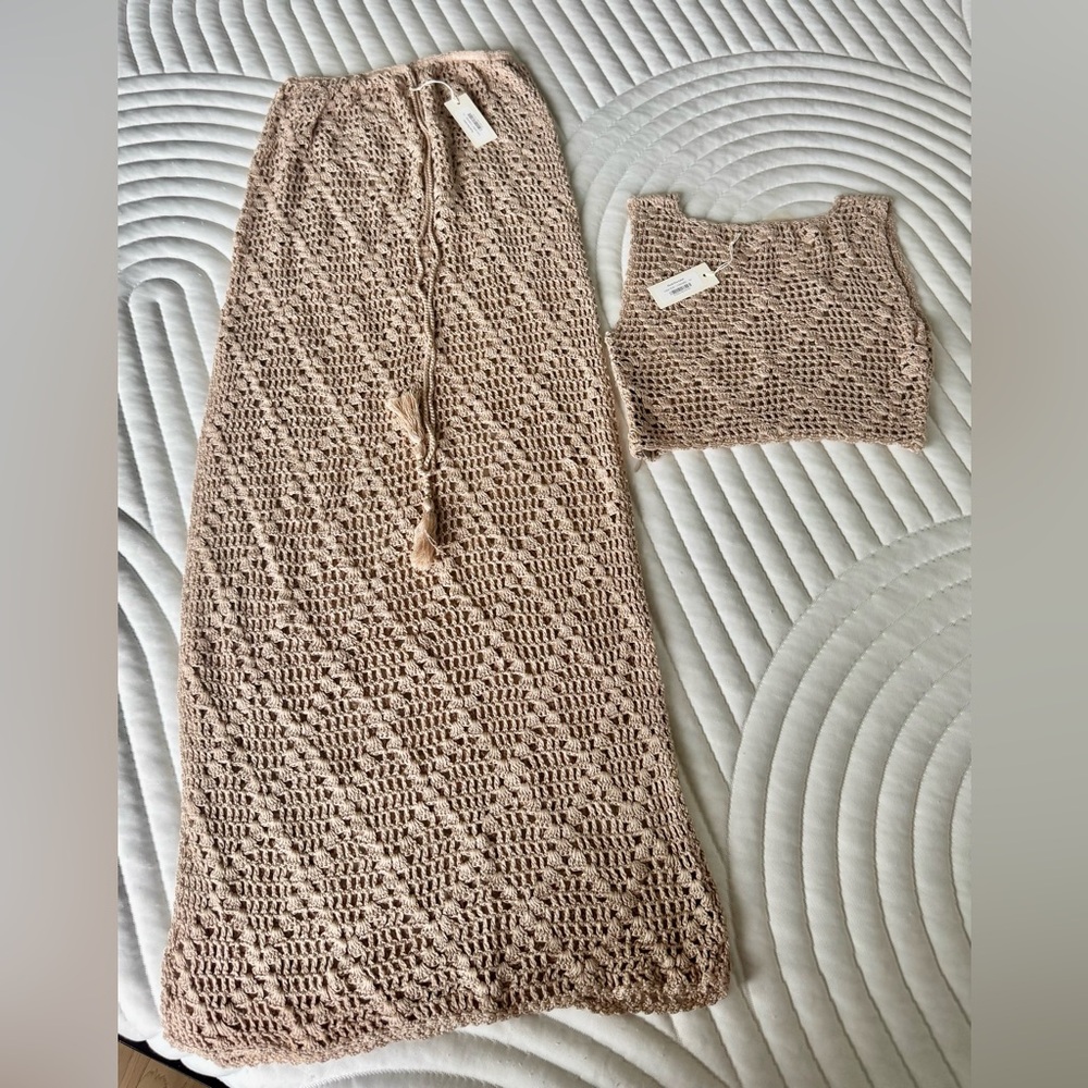 Flook the Label Crochet Nima Top Skirt Set XS Caramel